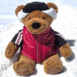 SOLD - Eddie Bauer 2003 Rare Brown Plush Teddy Bear W/Hat & Red EB Vest 13”